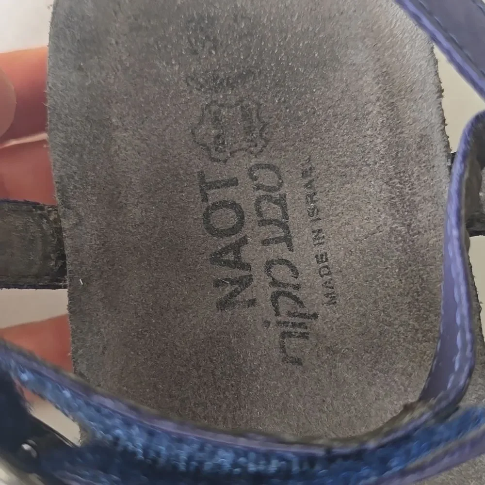 Naot Brittany Sandals Indigo Nubuck Blue Women’s 38/7 Comfort Cork Ankle Strap